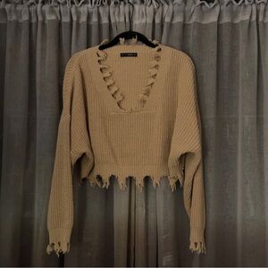 Zaful Beige Crop Knit Sweater